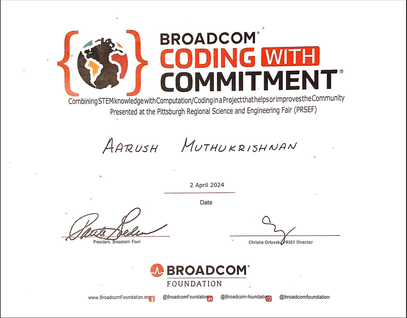 Honorable Mention - Broadcom Coding With Commitment - April 2, 2024