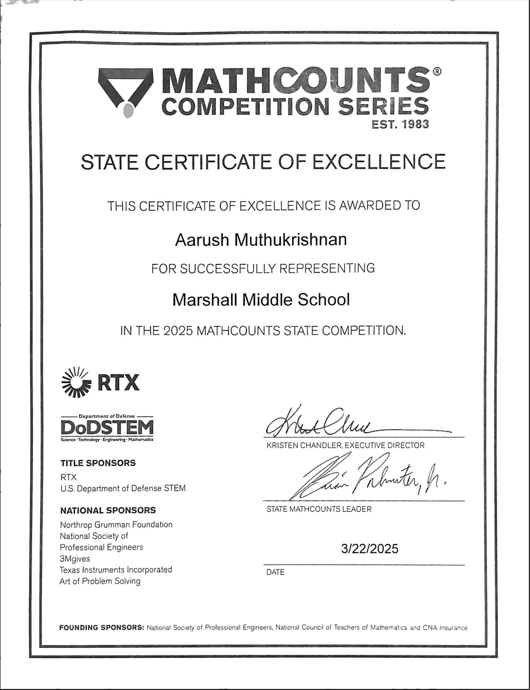States Qualifier - Mathcounts - March 22, 2025